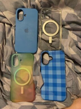 Apple iPhone 16 Silicone Case, OtterBox Clear & Rainbow, Blue Plaid
